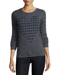 Neiman Marcus Cashmere Heart Shaped Star Intarsia Sweater Gray