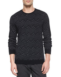 Vince Chevron Print Crewneck Sweater Charcoal