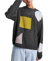 ASOS DESIGN Geometric Jacquard Crewneck Sweater