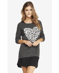 Express Graphic Marled Tunic Sweater Leopard Heart