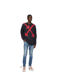 Off-White Grey And Red Intarsia Arrows Sweater
