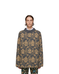 Dries Van Noten Grey And Tan Jacquard Sweater