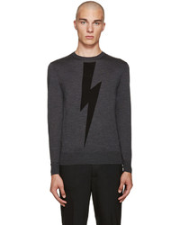 Neil Barrett Grey Thunderbolt Sweater
