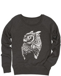 Heather Charcoal Owl Slouchy French Terry Pullover