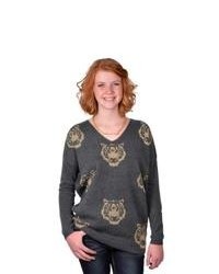 Journee Collection Juniors V Neck Tiger Print Sweater