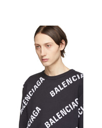 Balenciaga Navy And White Jacquard Logo Sweater