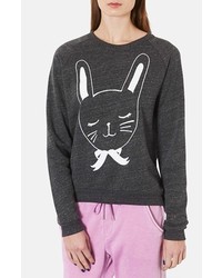 Topshop Bunny Print Knit Sweatshirt Charcoal 10