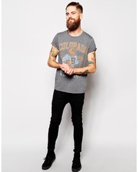 Asos T Shirt With Vintage Style Varsity Print And Roll Sleeve