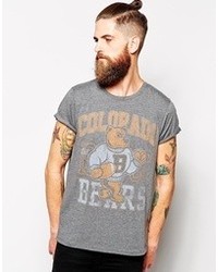 Asos T Shirt With Vintage Style Varsity Print And Roll Sleeve