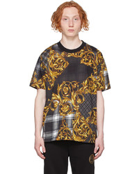 VERSACE JEANS COUTURE Black Tartan Baroque Print T Shirt