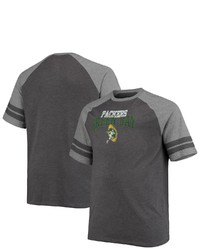 FANATICS Branded Blackheathered Gray Green Bay Packers Big Tall Throwback 2 Stripe Raglan T Shirt