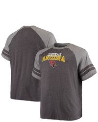 FANATICS Branded Charcoalheathered Gray Arizona Cardinals Big Tall Two Stripe Tri Blend Raglan T Shirt