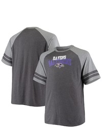 FANATICS Branded Charcoalheathered Gray Baltimore Ravens Big Tall Two Stripe Tri Blend Raglan T Shirt