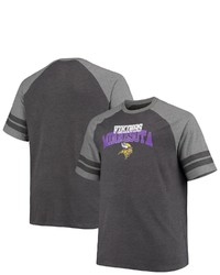 FANATICS Branded Charcoalheathered Gray Minnesota Vikings Big Tall Two Stripe Tri Blend Raglan T Shirt