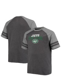 FANATICS Branded Charcoalheathered Gray New York Jets Big Tall Two Stripe Tri Blend Raglan T Shirt