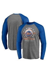 FANATICS Branded Gray New York Mets 1986 World Series 35th Anniversary Stars Raglan 34 Sleeve T Shirt