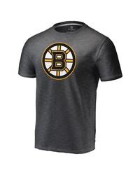 FANATICS Branded Heathered Charcoal Boston Bruins Primary Logo Space Dye T Shirt
