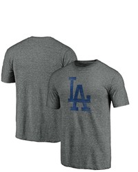 FANATICS Branded Heathered Gray Los Angeles Dodgers Weathered Official Logo Tri Blend T Shirt