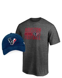 FANATICS Branded Heathered Graynavy Houston Texans T Shirt Adjustable Hat Combo Set