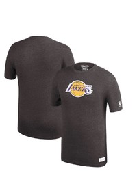 Mitchell & Ness Heathered Black Los Angeles Lakers Hardwood Classics Throwback Logo Tri Blend T Shirt