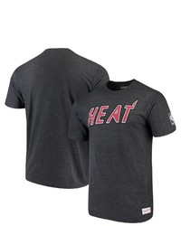 Mitchell & Ness Heathered Black Miami Heat Hardwood Classics Throwback Logo Tri Blend T Shirt