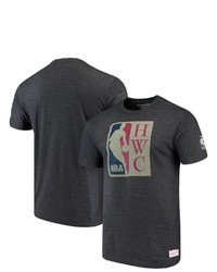 Mitchell & Ness Heathered Black Nba Logo Hardwood Classics Throwback Logo Tri Blend T Shirt