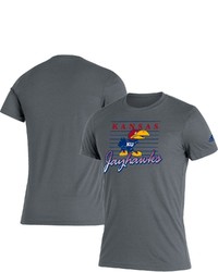 adidas Heathered Gray Kansas Jayhawks Fresh Script Tri Blend T Shirt