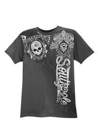 Southpole Vertical Print Short Sleeve T Shirt Charcoal