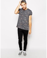 Asos T Shirt With All Over Print And Rolled Sleeve