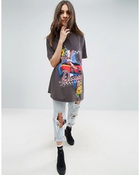 Asos T Shirt With Racer Print And Floral Applique