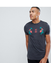 ASOS DESIGN Tall T Shirt With Rose Yoke Print And Acid Wash