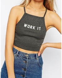 Asos Collection Crop Top With Work It Print