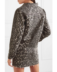 Mother The Cut Drifter Distressed Leopard Print Denim Jacket
