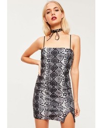 Missguided Grey Square Front Neck Snake Print Cami Dress