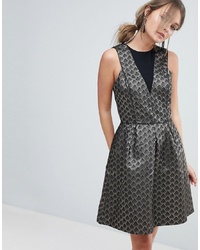 Charcoal Print Fit and Flare Dress