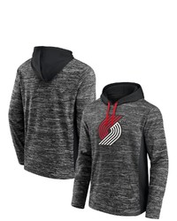 FANATICS Branded Heathered Charcoal Portland Trail Blazers Instant Replay Colorblocked Pullover Hoodie