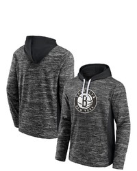 FANATICS Branded Heathered Charcoalblack Brooklyn Nets Instant Replay Colorblocked Pullover Hoodie