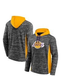 FANATICS Branded Heathered Charcoalgold Los Angeles Lakers Instant Replay Colorblocked Slub Pullover Hoodie