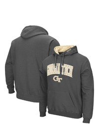 Colosseum Charcoal Tech Yellow Jackets Arch And Logo Pullover Hoodie