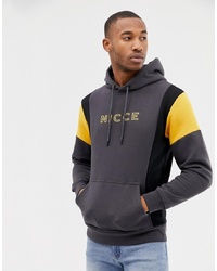 Nicce London Nicce Hoodie In Grey With Contrast Panels