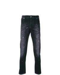 Les Hommes Urban Distressed Spatter Print Jeans