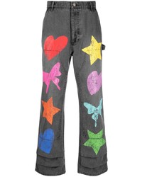THE MUSEUM VISITO R Stamp Effect Straight Leg Jeans