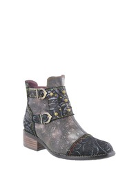 Charcoal Print Leather Ankle Boots