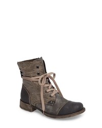 Charcoal Print Leather Lace-up Flat Boots