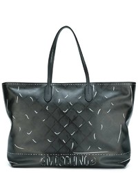 Charcoal Print Leather Tote Bag
