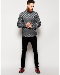 Asos Brand Denim Shirt In Long Sleeve With Fang Print