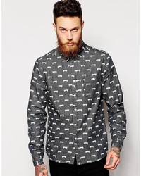 Asos Brand Denim Shirt In Long Sleeve With Fang Print