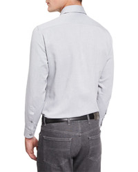 Ermenegildo Zegna Mesh Print Long Sleeve Sport Shirt Gray