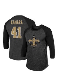 Majestic Threads Alvin Kamara Black New Orleans Saints Player Name Number Raglan Tri Blend 34 Sleeve T Shirt