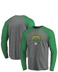 FANATICS Branded Graygreen Oakland Athletics True Classics Outfield Arc Raglan Long Sleeve T Shirt